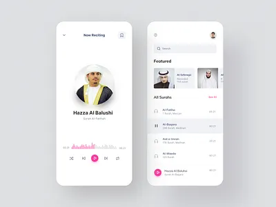 Quran Audio Recitation App afghanistan clean design color design flat icon islamic lettering minimal quran ui ui uix user experience userinterface userxperience white