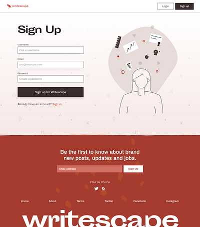 Writescape Register Page branding css dailyui html illustration react ui ux