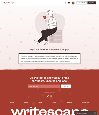 Writescape - Empty feed branding css daily ui html illustration typography ui