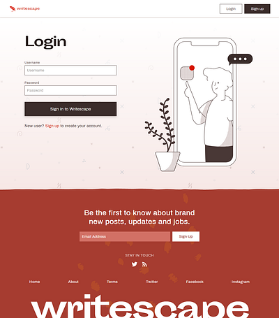 Writescape Login Page daily ui dailyui design html illustration logo react typography ui ux web