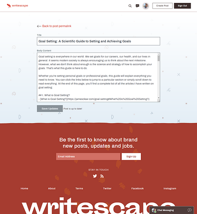 Writescape editpost page branding css daily daily ui html illustration react typography