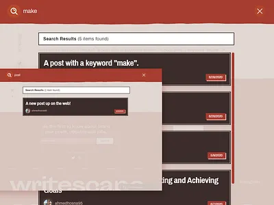 Writescape - Live Search Overlay branding css daily ui html illustration react typography web