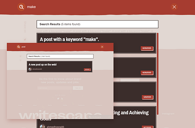 Writescape - Live Search Overlay branding css daily ui html illustration react typography web