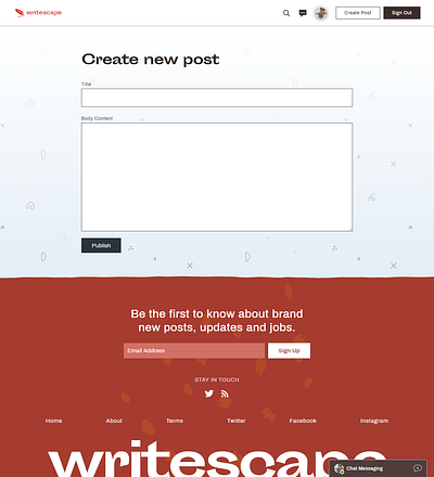 Writescape createpost page branding buttons css dailyui html illustration react ui ux web