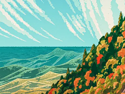 Blue Ridge Parkway 2d appalachian blue digital painting fall illustration landscape mountain mountains nc north carolina parkway procreate retro ridge travel vintage works progress administration wpa