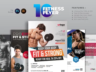 PSD Fintess Flyer Bundle 10 a4 body bundle cmyk creative design excercise fitness flyer gym layout modern pack photoshop poster print psd sport