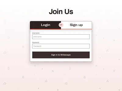 Writescape - Join us tabs css daily ui dailyui html illustration react ui ux