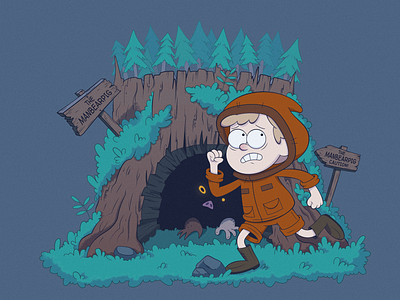 Kenny and ManBearPig boy cartoon character forest gravity falls illustration kennymccormick southpark stump stylized vector