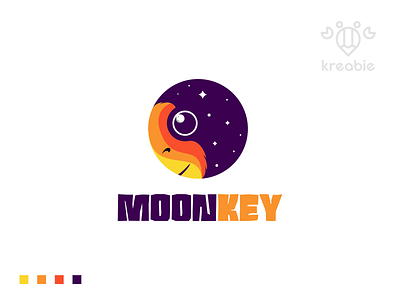 MOON KEY cool design line logo minimalist modern monkey monogram moon night simple space star