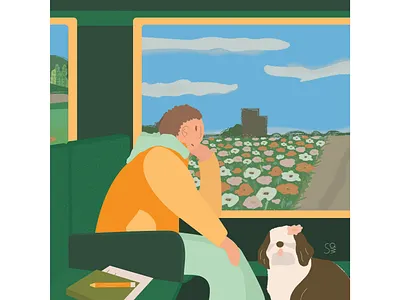 On the train 1 adobe illustration adobe illustrator boy digital illustration flat design flat illustration flatdesign flower illustration onthetrain train vector design
