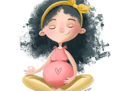 Cute pregnant girl doing yoga. Cute illustration prenatal yoga. animation characterdesign childrenbook cutecharacter design flat illustration illustrations prenatal yoga