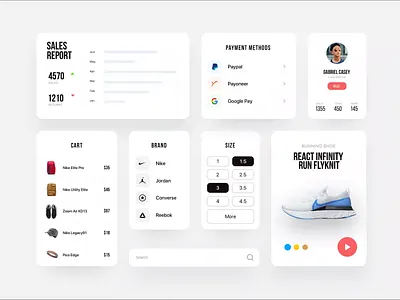 eCommerce app UI Components app application clean ui component components ecommerce graphic interaction micro interaction mobile app motion payments report shoes ui ui cards uiux uiuxdesign ux web app