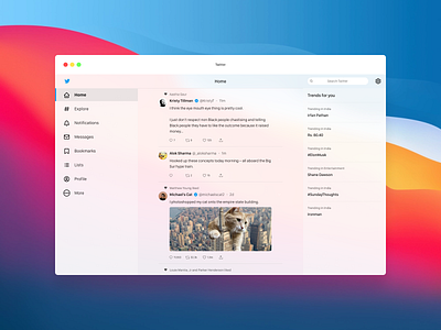 Twitter Re-imagined for MacOS Big Sur – Light Mode apple big sur design figma macos mobile redesign twitter ui ux vector web white