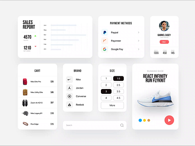 eCommerce app UI Components app application clean ui component components ecommerce graphic interaction micro interaction mobile app motion payments report shoes ui ui cards uiux uiuxdesign ux web app