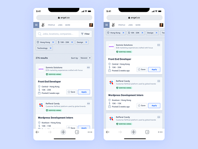Project Redo #20 - AngelList - Job List app clean design jobs jobseeker mobile mobile app simple ui