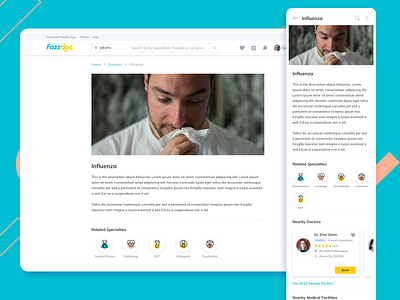 Fazzdoc Diseases Responsive UI app article cards design illustration medical medical app mobile nav responsive responsive design responsive web design ui ux web