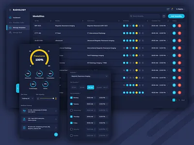 Radiology Screens case studies concept dark theme dashboad design healthcare modalities monitoring radiology ui ui ux ui design web application web design