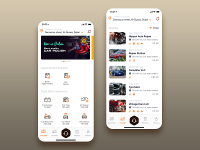 Car Service aggregator automotive brown car care garage orange service ux ui white