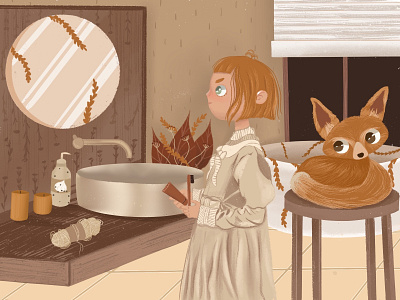 Morning can't be routine art illustration bathroom character design children children book illustration color palette fox girl illustration illustration art ipadproart morning palette procreate