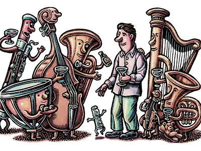 Friendly Classical Instruments alumni anthropomorphic anthropomorphism classical music friendly illustration instruments lisa haney music scratchboard