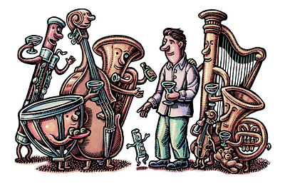 Friendly Classical Instruments alumni anthropomorphic anthropomorphism classical music friendly illustration instruments lisa haney music scratchboard