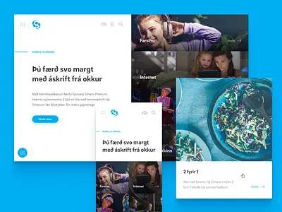 Síminn website blue card chat design hover internet menu mobile navbar phone responsive shadow tele telecommunication ui uiux ux web web design website