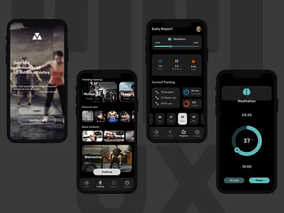 Workout App adobe adobexd animation app appdesign black darhmode dark dark theme grey gym interaction ios mobile ui ui design uiux ux ux design workout