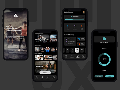 Workout App adobe adobexd animation app appdesign black darhmode dark dark theme grey gym interaction ios mobile ui ui design uiux ux ux design workout