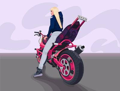 moto girl 01 girl illustration motorcycle rider stunt rider vectorart девушка на мотоцикле