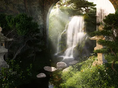 Zen Garden 3d architecture archviz blender concept concept art design environment nature trees