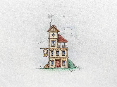 Beer Bar Illustration aquarelle beer dhultin drawing handmade house illustration sign windows