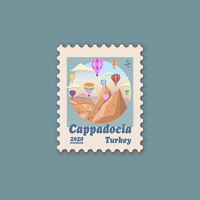 20 - Cappadocia, Turkey - Post Stamp art artwork blue cappadocia design hot air balloons icon illustration illustration art illustrations illustrator stamp stamp design turkey