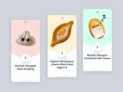 Georgian famous food illustration and simple app ui app cute illustration design digitalart dumpling food illustration khachapuri mchadi ui ux