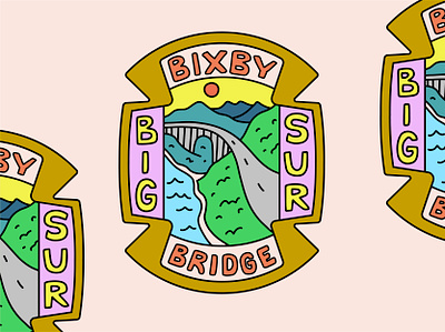 Big Sur Bixby Bridge Sticker adventure apparel badge big sur bike biking bixby bridge california illustration landscape merch mountain mountains nature outdoors sticker