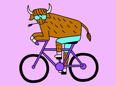 Highland Cyclist Sticker bike branding bright bull character design cow cycle cyclist highland illustration nature outdoors sticker summer