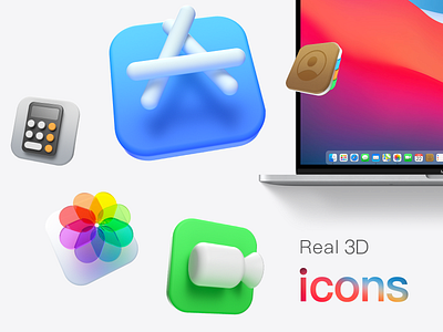 Big Sur 3D icons 3d 3dicon apple appstore bigsur c4d calculator contact facetime icons illustration ios ios app ios14 macos macos icon octanerender osx photos ux