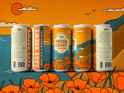 Fresh Coast Beer Can Label Design beer big sur brewery california can coast design drink illustration label label design landscape mountains nature ocean outdoors packaging packaging design pch southern california