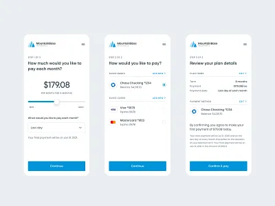 Payment plan setup flow app bank card design healthcare mobile payment payment plan product ui