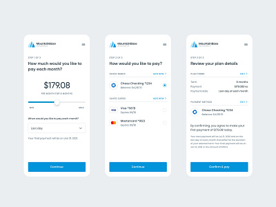 Payment plan setup flow app bank card design healthcare mobile payment payment plan product ui
