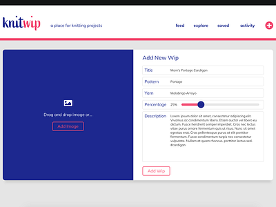 KnitWip - Add Work in Progress app design knitting percentage ui web app