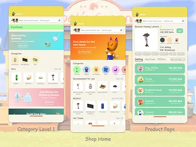 NookMobile Concept: Shop Screens animal crossing gaming mobile app ui design ux design
