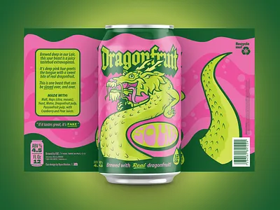Dragonfruit Sour Beer Can alberta alberta beer beer beer can beer label brewery calgary can canada craft beer dragon dragonfruit edmonton green illustration label packaging product yeg yyc
