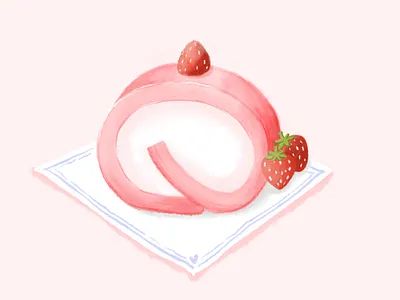 Strawberry cakeroll cake drawing illustration procreate