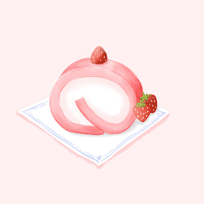 Strawberry cakeroll cake drawing illustration procreate