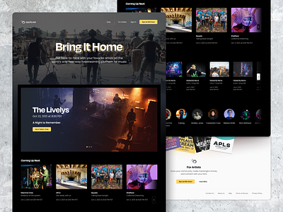 Applause homepage bold dark design events modern music online textured web website