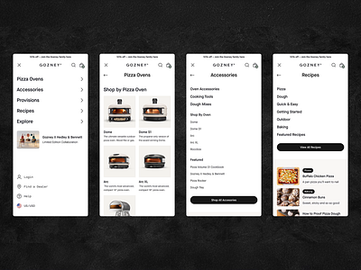 Gozney Mobile Navigation ecommerce mobile navigation pizza product ui ux