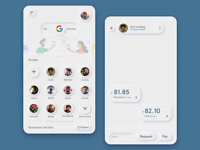 Google Pay Neumorphism UI Design adobe adobe illustrator adobe xd adobexd brand design google graphicdesign neumorphic neumorphism pay photoshop ui ui ux ui design uidesign uiux