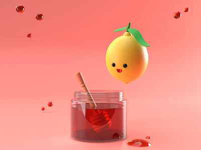 Lemon and Honey 3d 3d art blender character cute art design food honey illustration lemon model ui ux design