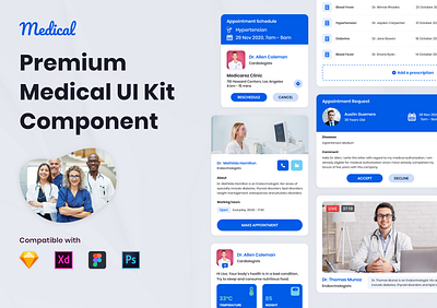 Medical UI Kit Collection ambulance app clinic dashboard doctor doctor dashboard doctor ui kit figma health hospital hospital dashboard medical medical dashboard medical ui kit patient psd sketch ui kit uiux xd