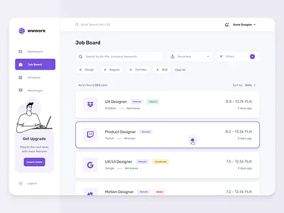 Job Search - Dashboard UI board clean dashboard dashboard design find job hiring interface interface job job job app job application job listing job portal job search light minimal product design uiux user interface work